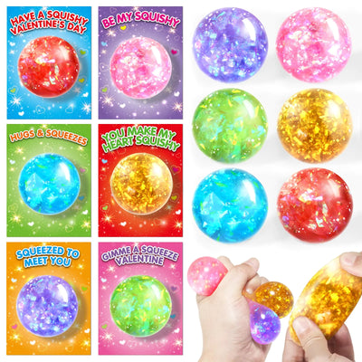 24 Pack Valentines Day Cards with Squeeze Balls Valentines Cards for Kids Stretch Fidget Toy for Classroom School Valentines Gifts Exchange Valentines Party Favor Prizes for Boys Girls