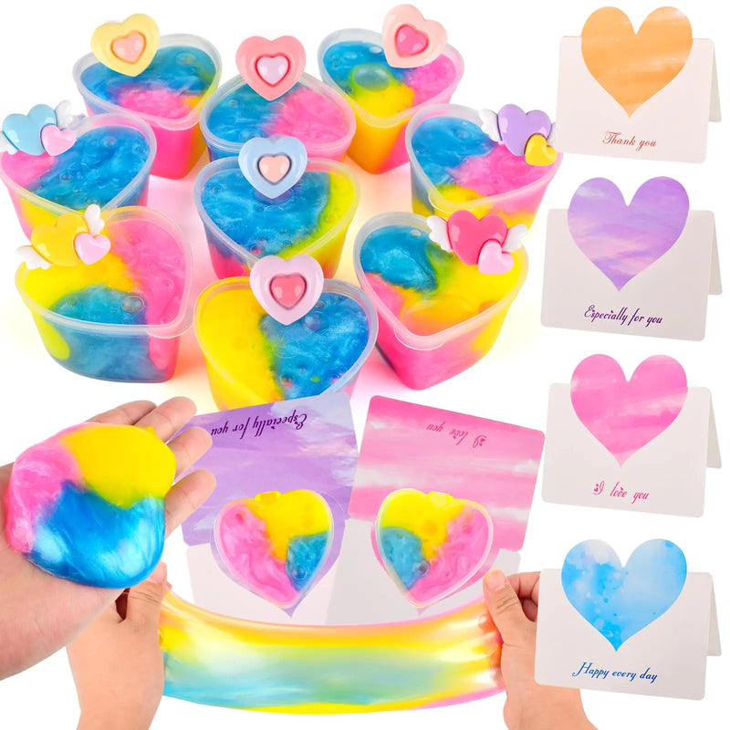 12 Pack Valentines Day Galaxy Slime Gift kit with Loving Heart Charm Greeting Card Clear Slime for Birthday Easter Party Favor Soft Non-Sticky Sensory Toys for Girls and Boys 6 7 8 9 10 11 12