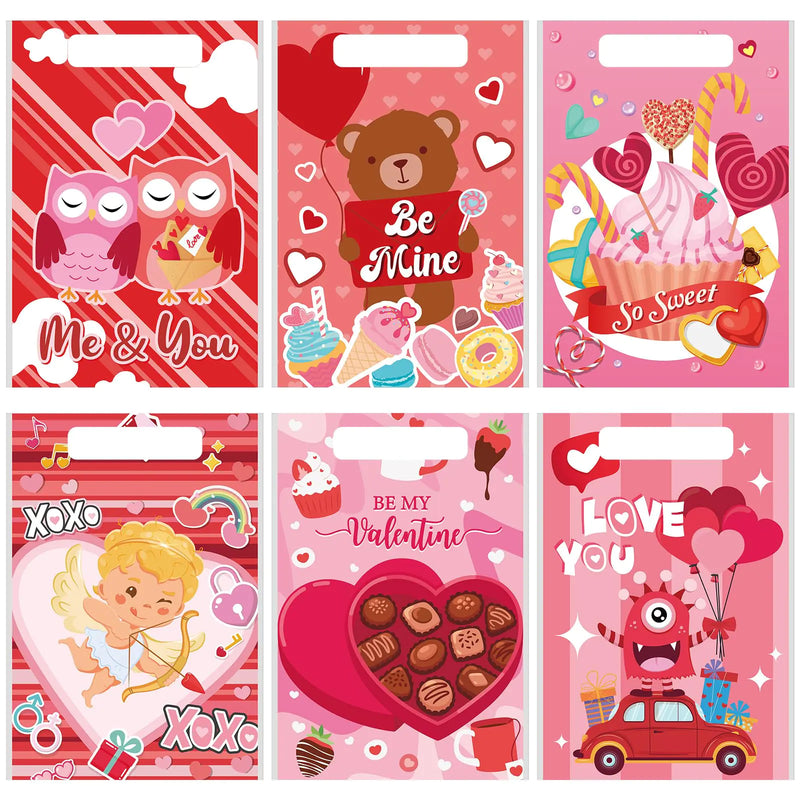 Tatuo 150 Pieces Valentines Day Gift Bag Valentines Treat Bags for Valentines Day Goodie Candy Snack Bags Valentines Cellophane Gift Bag Party Favor Gift 6 Designs(Cartoon)