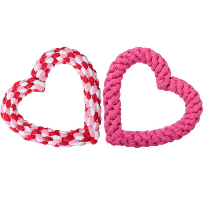 2 Pieces Valentines Day Heart Shaped Rope Dog Toy Pet Chew Toys Chew Toys for Dog Valentines Dog Pets Tough Cotton Chewing Supplies (Dark Pink Multicolor)