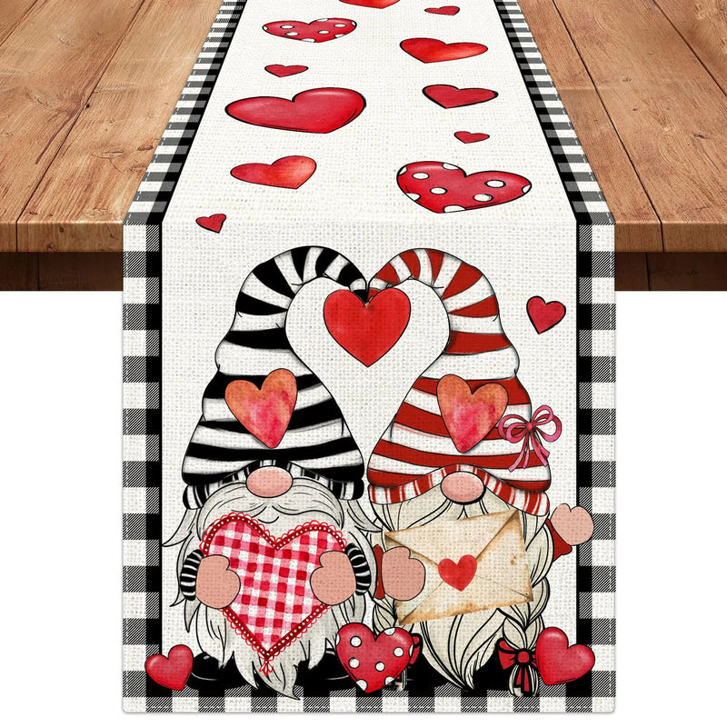 Valentines Day Table Runner Valentines Day Decor Valentine Table Runner 13x36 Inch Long Valentines Day Runner for Table Burlap Heart Gnomes Valentines Day Decorations for Dining Table