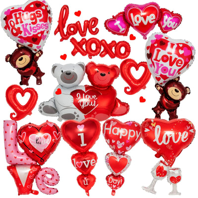 12 Pieces Valentines Day Balloons Large I Love You Foil Balloons Romantic Red Heart Shape Lip Mylar Balloons for Special Night Party Decorations