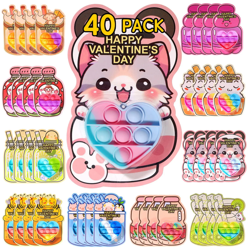 boveeny 40Pack Kids Valentines Day Gifts for School- Valentines Day Cards Valentines Day Party Favors for Kids Boys Girls Valentines Bulk Toys Valentines Classroom Exchange Prizes