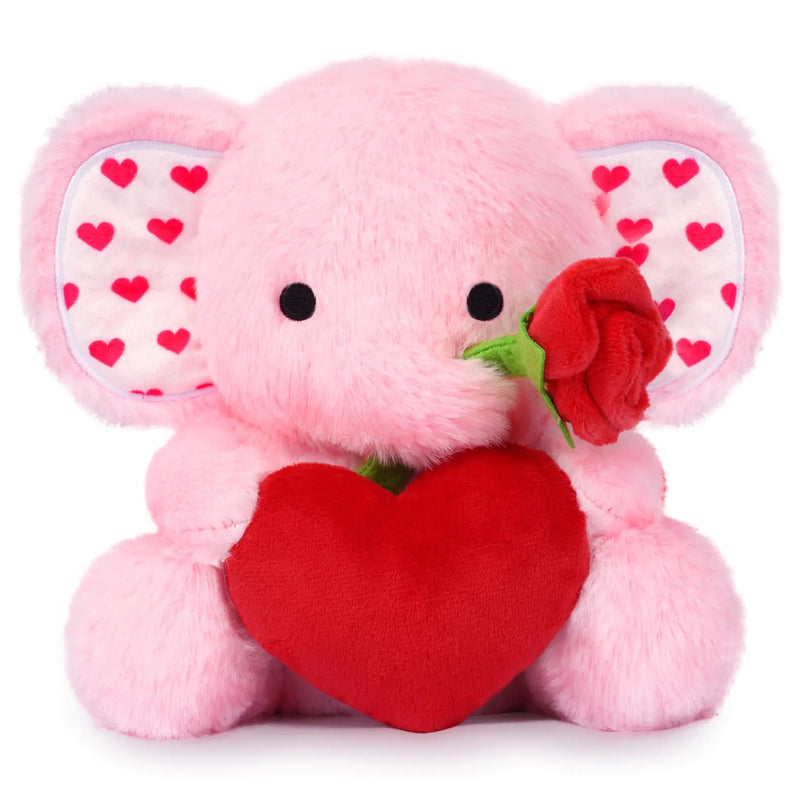 JIZWPOOM Valentines Plush - Valentines Elephant Stuffed Animals Cute Pink Elephant Plush for Valentines Day Heart Elephant Toy Valentines Day Gifts for Girlfriend Boyfriend