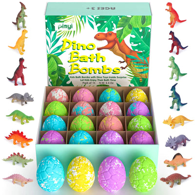 16 Pack Dinosaur Bath Bombs for Kids with Surprise Inside Dino Bath Bombs with Toys Inside for Boys Girls Toddlers Organic Kids Bath Bombs Bubble Bath Dinosaur Bath Toys Valentines Day Gift Set