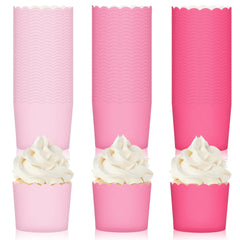 Whaline 120Pcs Valentines Day Pink Paper Baking Cups Scalloped Edge Cupcake Wrappers Gradient Pink Cupcake Muffin Cases for Wedding Birthday Baby Shower 3 Colors