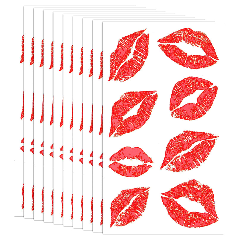 10 Sheets/80pcs Red Fake Lips Temporary Tattoo StickersWaterproof StickersRed Kiss Temporary Tattoo StickersLip Stickers Sexy Tattoos Sticker for Adult Women Girls Valentines Day Theme Decorations.
