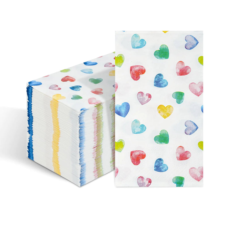 100 Valentines Day Paper Napkins Heart Disposable Hand Towels Decorative Colorful Rainbow Heart 3 Ply Guest Napkin for Valentines Kitchen Bathroom Birthday Wedding Holiday Party Supplies