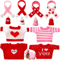 Cosblank 4 Pair Valentines Day Guinea Pig Clothes Hamster Sweater Ferret Clothes Bunny Clothes Small Animal Warm Costume Set Woolen Hats Scarfs for Ferret Hamster Bunny Chinchilla Hedgehog Rabbit Pet