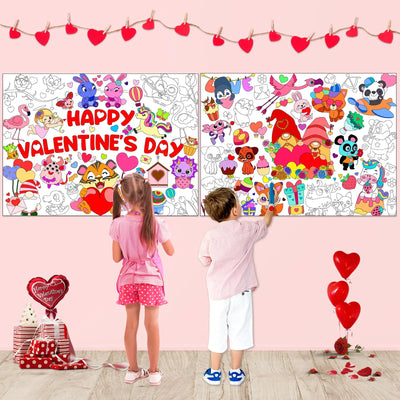 2 Pack Valentines Giant Coloring Poster Valentines Day Large Coloring Poster for Kids Jumbo Big Valentine Coloring Sheets for Boy Girl Valentines Day Gifts Classroom Activity Craft Party Favors