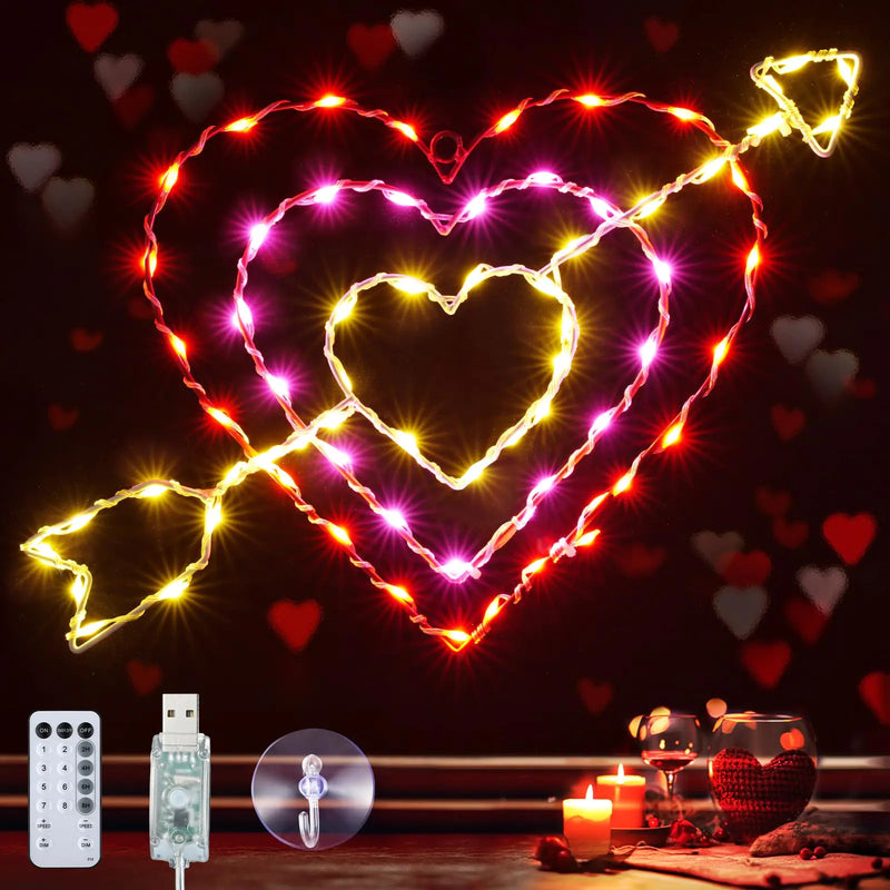 14 Inch Valentines Lights 8 Lighting Modes Valentines Day Decorations with Remote Light Up Hearts for Windows Valentines Day Decor Red Outdoor Heart Lights for Front Door Wedding(IronSilhouette)