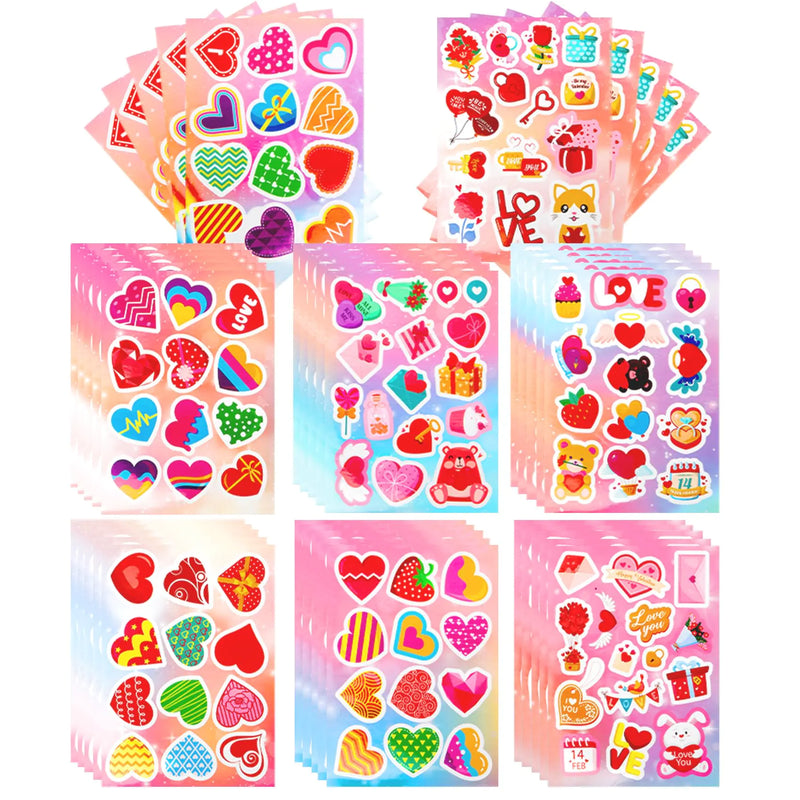 Valentines Stickers Valentines Heart Stickers for Kids 530 PCS 1.57 Inch Self-Adhesive Large Valentines Love Stickers Decorative Sticker Labels Gifts for Valentines Day School Crafts Party Supplies