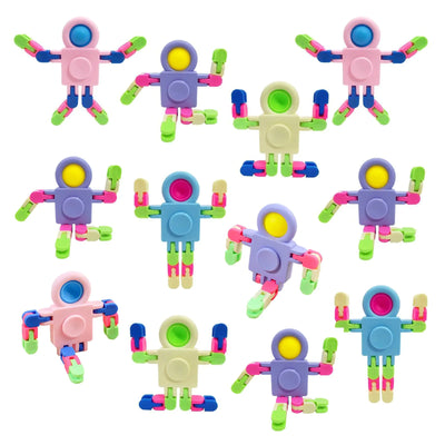 12 Pack Fidget Sensory Spinner Toys， Transformable Chain Robot Fingertip Toy，Pinata Goodie Bag Stuffers Birthday Valentines Day Gifts for KidsTreasure Box Classroom Prize (A)