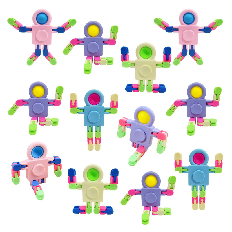 12 Pack Fidget Sensory Spinner Toys， Transformable Chain Robot Fingertip Toy，Pinata Goodie Bag Stuffers Birthday Valentines Day Gifts for KidsTreasure Box Classroom Prize (A)