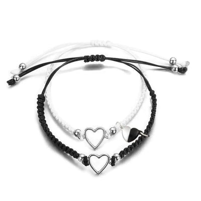 1 Pair Couples Love Infinity Mutual Attraction Bracelets Heart Matching Cross Yin Yang Handmade Braided Relationship Adjustable Cord for Him and Her Bff Friendship Promise Valentines Gift-Love Heart