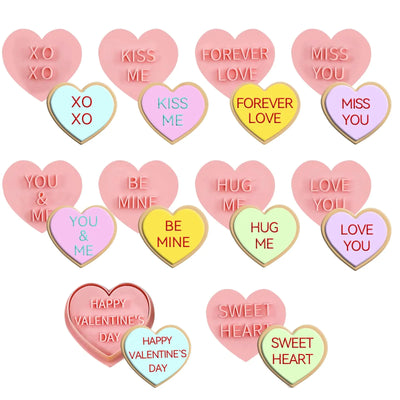 10 Pieces Valentines Day Cookie Cutters Embossing Mini Valentines Day Cookie Stamps Heart Shapes 3D Plastic Cookie Cutters for Kids Fondant Cookie Baking Birthday Party Supplies