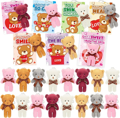24 Pack Cute Bear Valentines Cards for Kids Classroom Plush Valentines Day Gifts for Kids Valentines Day Cards for Kids School Class Prizes Valentines Gifts Exchange Party Favors for Boys Girls