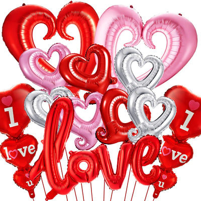 12 Pieces Valentine Day Balloons Set Heart Shape Balloons Love Foil Balloons 43 Inch Heart Foil Balloons for Valentines Day Propose Marriage Engagement Romantic Party