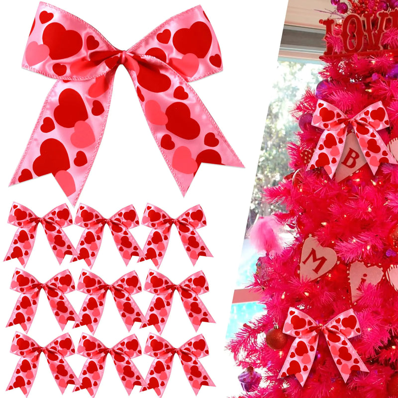 12 Pcs Valentines Day Tree Bows Decorations6 Inch Valentine Ornaments with Heart for Tree Home Party Front Door Wedding Holiday Decor Red Pink