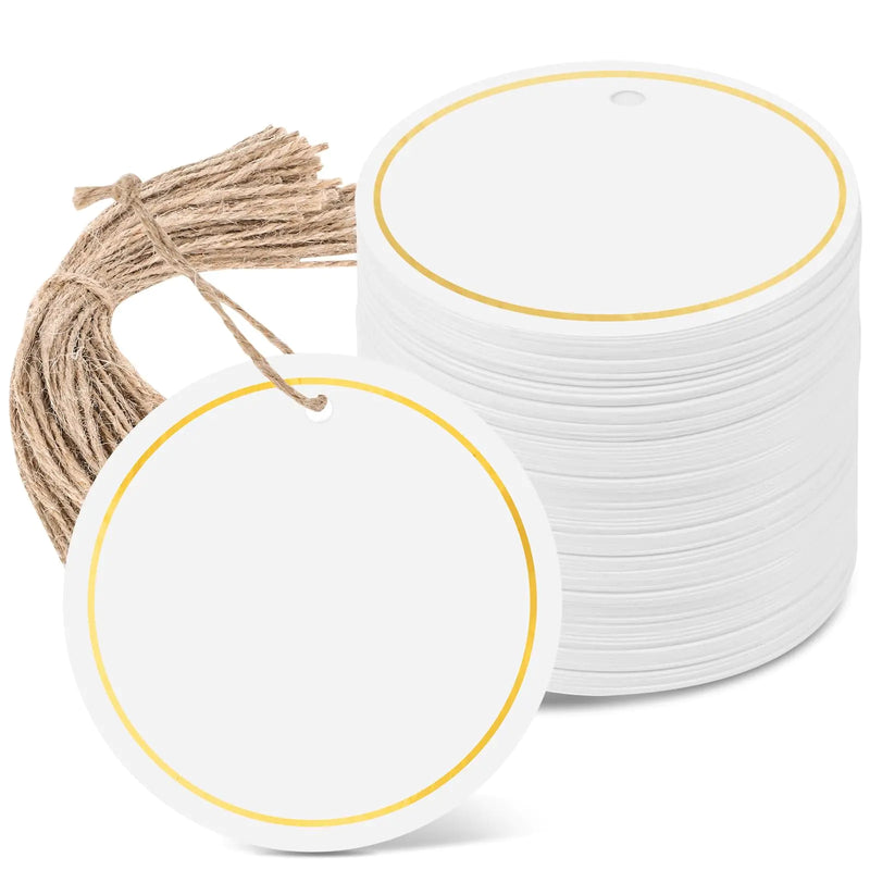 120 PCS White Gift Tags 2 Round Gift Tags with String Marking Hang Tags Writable Blank Tags for Valentines Day Presents Labeling Xmas Gift DIY Craft Project