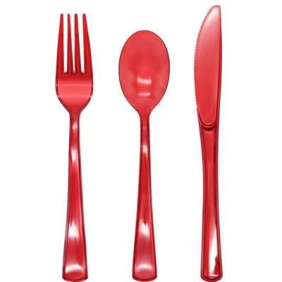 150 Pack Red Plastic Silverware Red Silverware Set Red Utensils Red Plastic Cutlery 50 Red Plastic Forks 50 Plastic Spoons 50 Red Knives for Valentines Day Birthday Wedding
