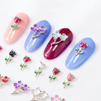 13Pcs Flower Nail Charms 3D Rose Metal Rose Flower Nail Rhinestones Crystal Peach Blossom Nail Design Nail Gems Charms Black Red Pink White Rose Nail Jewels Diamonds for Women Girls Valentines DIY