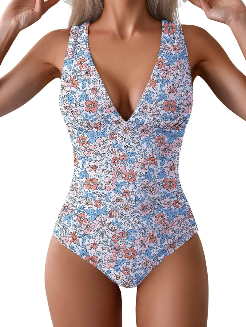 Eomenie One Piece Swimsuit for Women Tummy Control Plunge V Neck Bathing Suit Slimming Wide Straps Swimwear