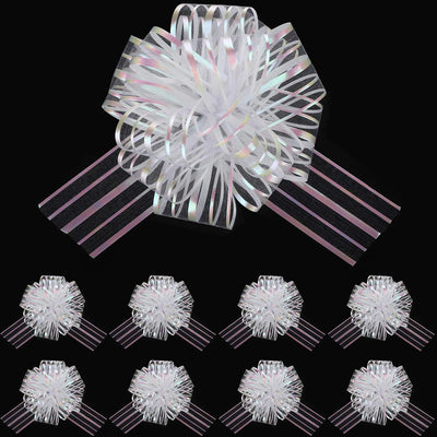 20 Pieces Large White Pull Bow Organza Wrapping 6 Inches Plastic Pull String Bows for Valentines Day Christmas Wedding and Easter Gifts