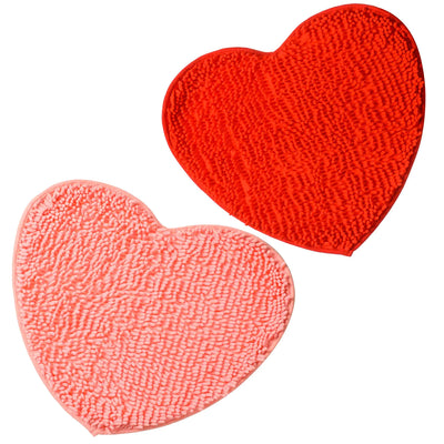 2 Pack Valentines Day Heart Shaped Rug Love Decorative Floor Mat Heart Shag Shower Mat Non-Slip Washable Doormat Entrance Welcome Mat Carpet for Home Living Room Sofa Bathroom Floor 20 x 24 Inches